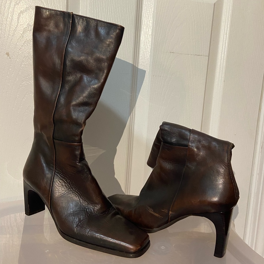 Vintage Squared Toes Brown Leather Boots/Unbranded/Size 37 EU (Size 6.5 US)